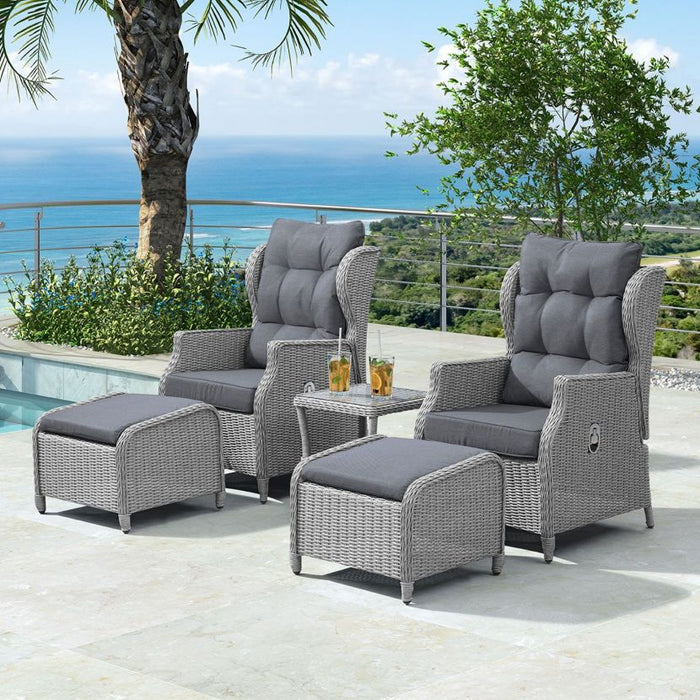 NOVA Skylar 5 Piece Reclining Lounge Set - White Wash