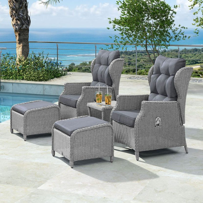 NOVA Skylar 5 Piece Reclining Lounge Set - White Wash