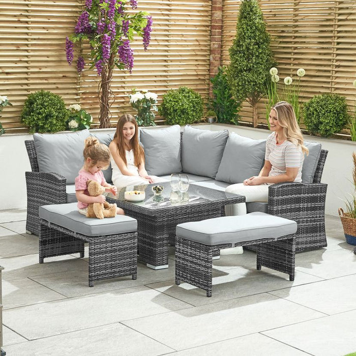 NOVA Compact Cambridge Corner Sofa Dining Set with Rising Table -Grey