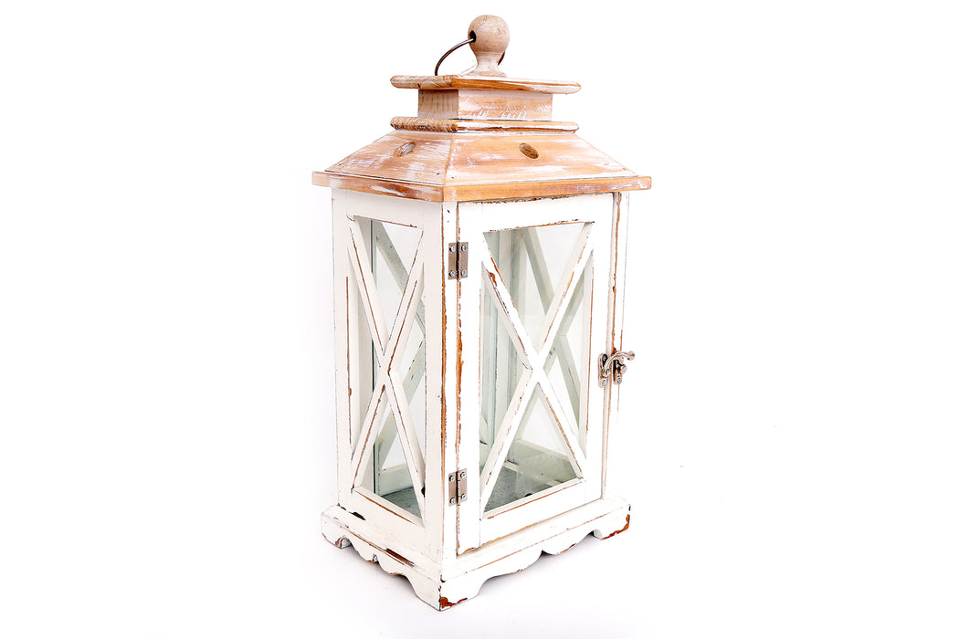 White Wash Wood Lantern